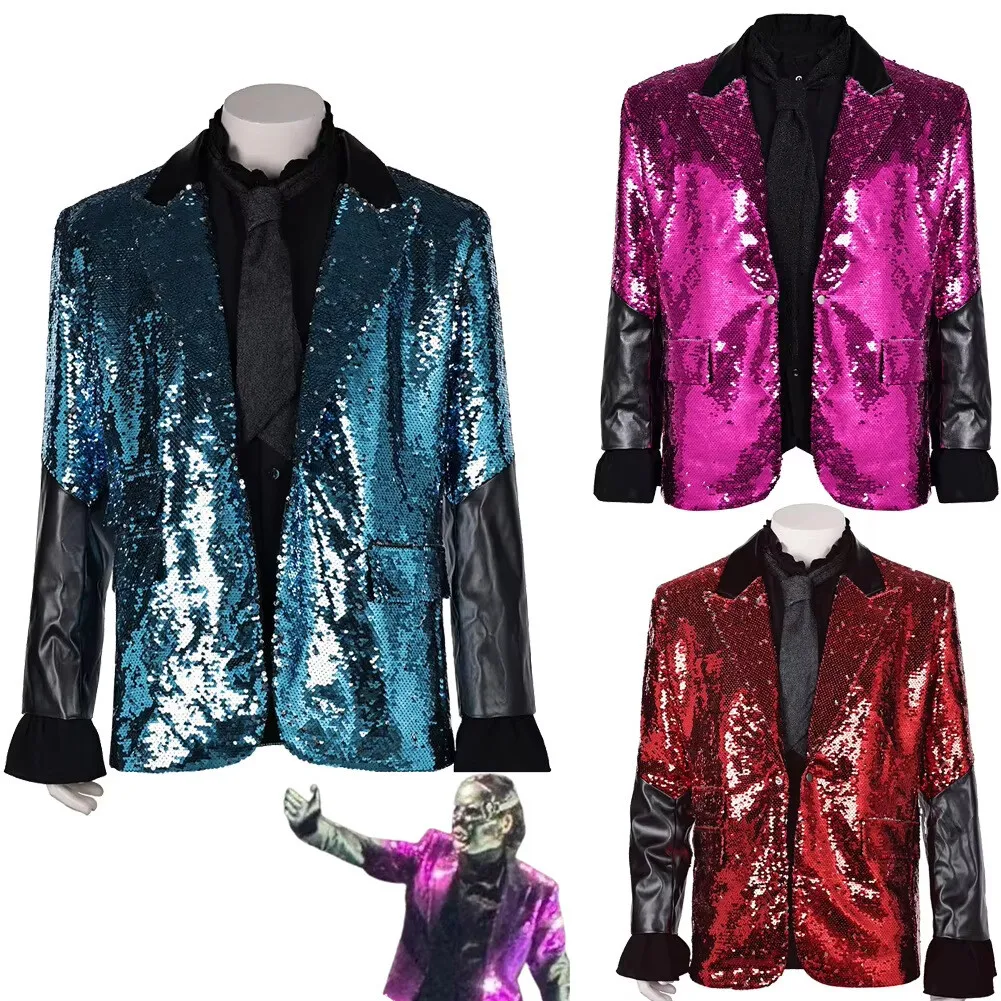 

FulujiacosMen Adult Ghost Red Blue Coat Cosplay Jacket Shirt Tie Costume Halloween Outfit