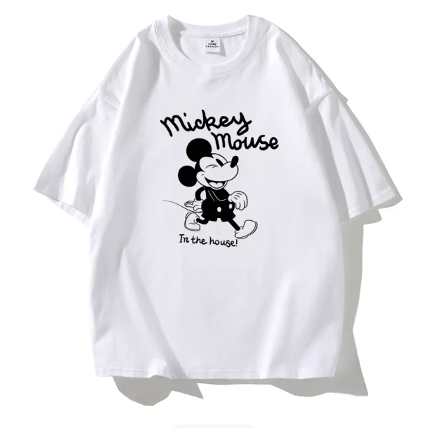 

MINISO Cute Cartoon Mickey Mouse Print Retro Loose Short Sleeve Round Neck T-Shirts Women Men Couple Versatile Hot-selling