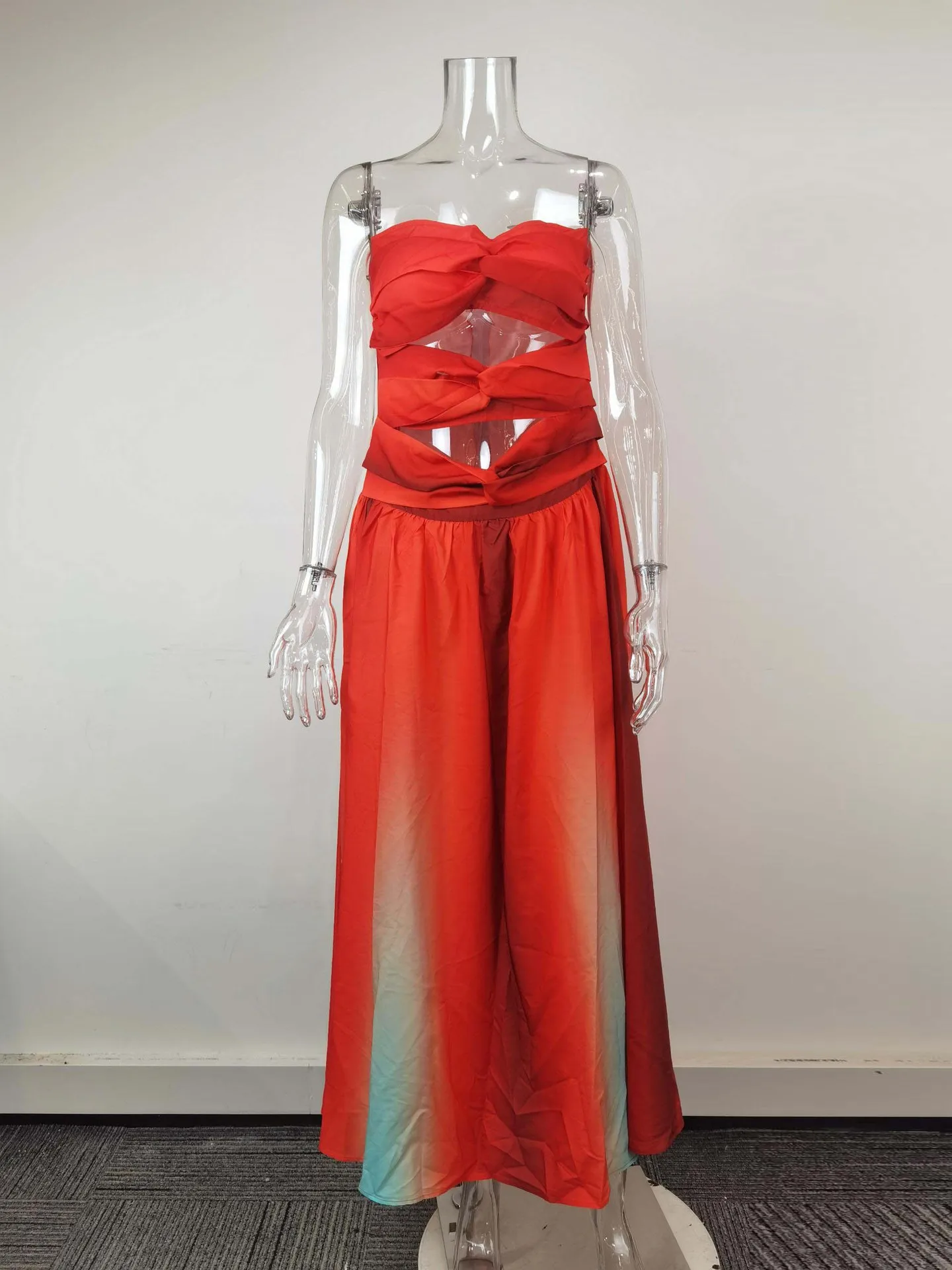 

Tie-dye Gradient Hollow Out Women's Maxi Dress Elegant Off Shoulder A-line Hem Long Dresses New Summer 2026 Holiday Female Robes