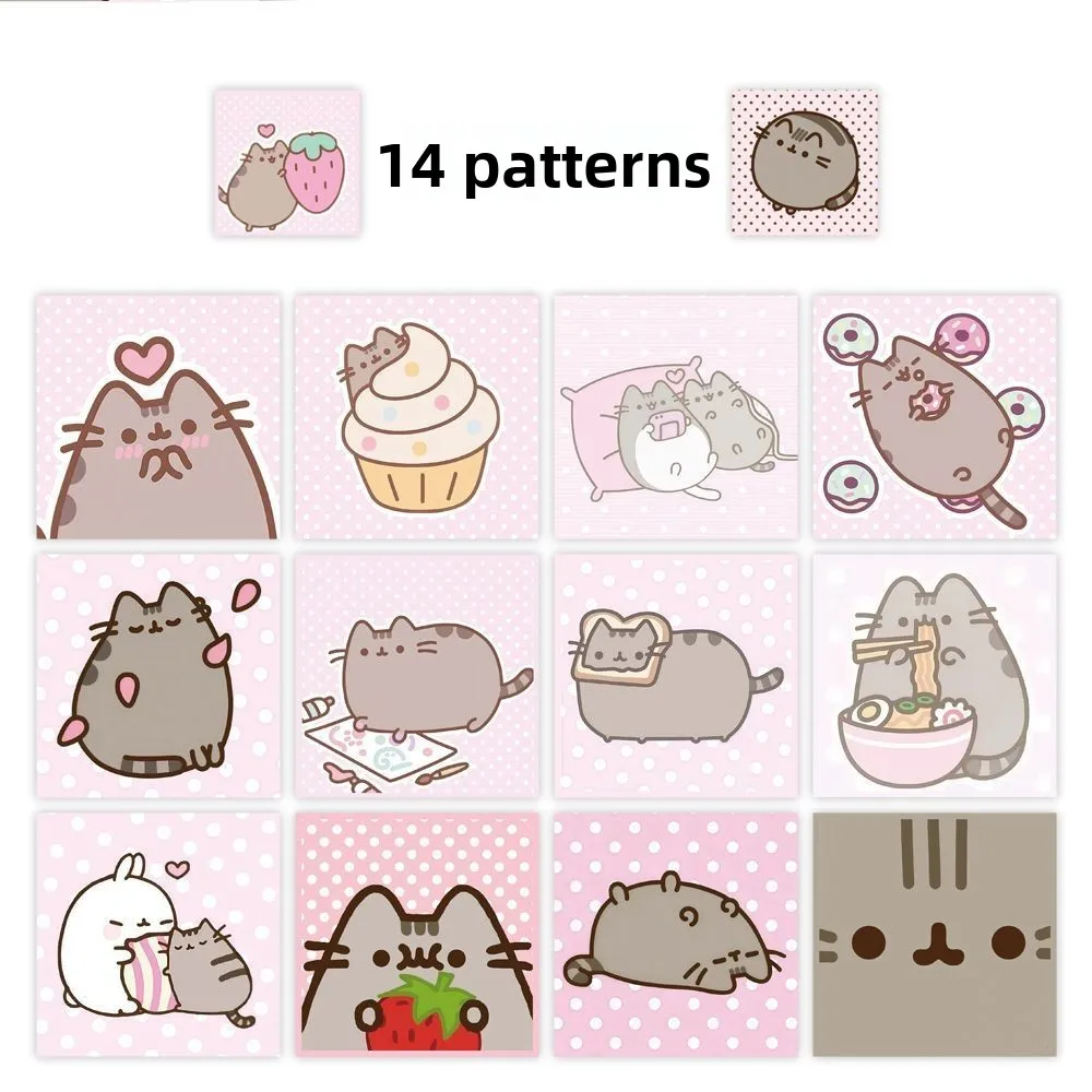 Pusheen-Stil Cartoon-Katzen-Aufkleberrolle, 500 Stück pro Rolle mit 14 Designs, niedliche selbstklebende Aufkleber für Scrapbooking und Tagebuch. – Detail 6