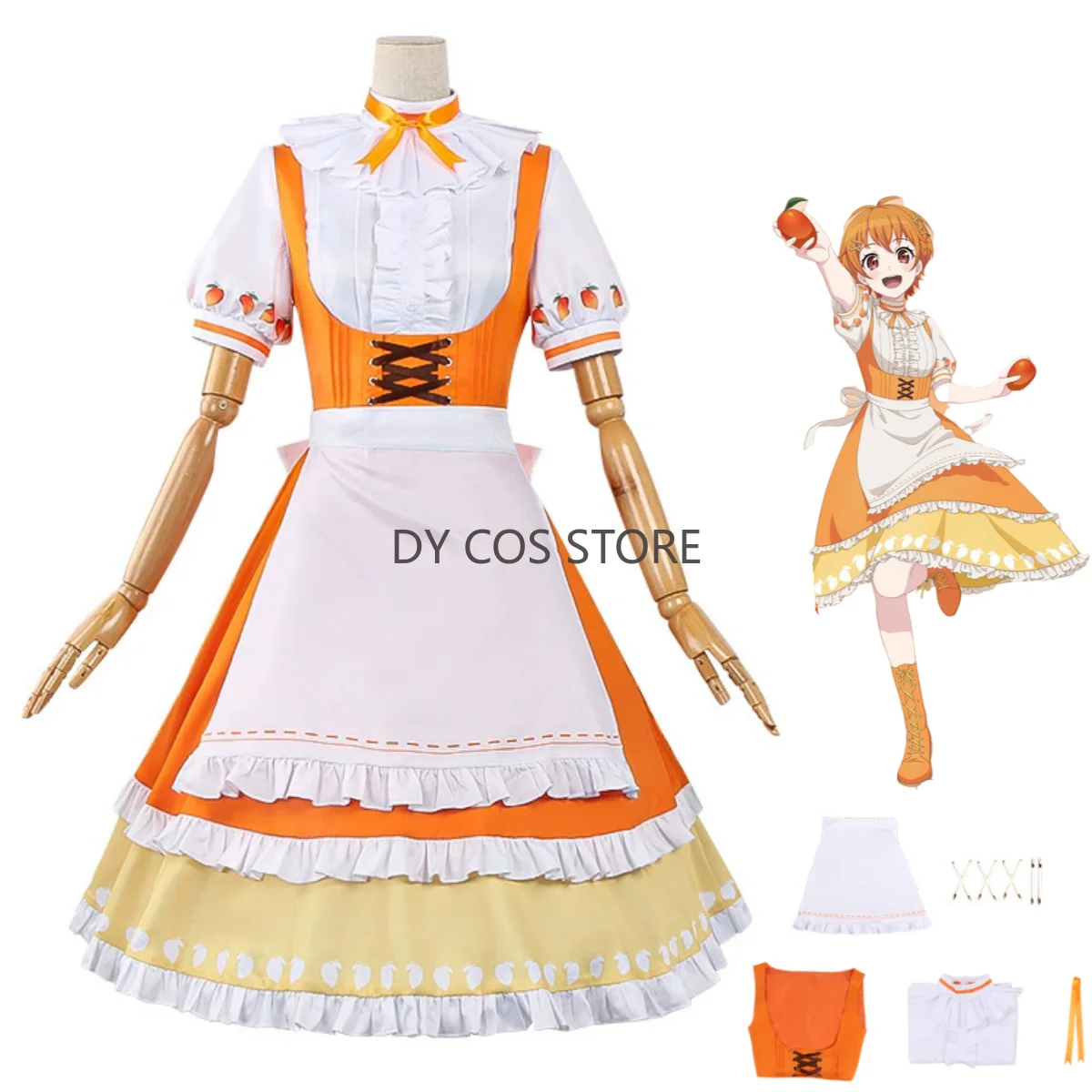 

Anime BanG Dream! Kitazawa Hagumi Cosplay Costume Captain Hello, Happy World! Orange Maid Dress Apron Woman Kawaii Christmas Set