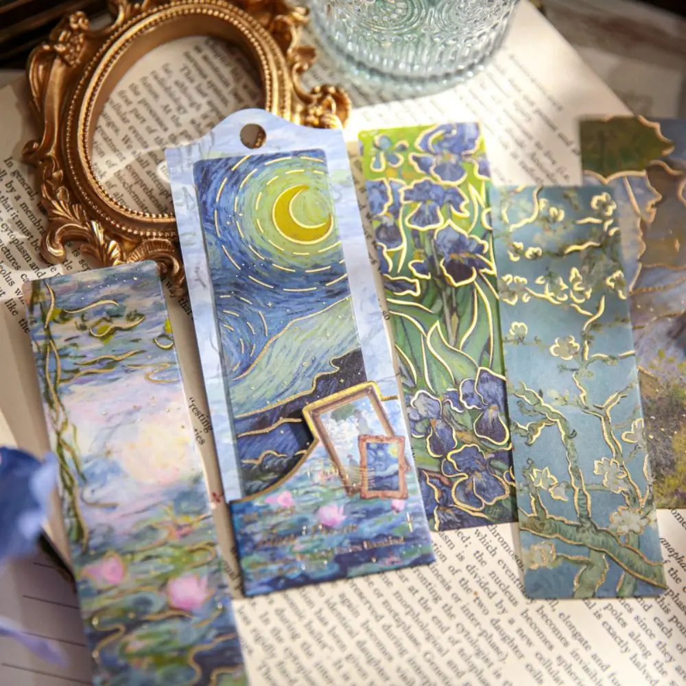 5Pcs/set New Hot Stamping Bookmark Oil Paintings Gift Reading Mark PVC Book Card