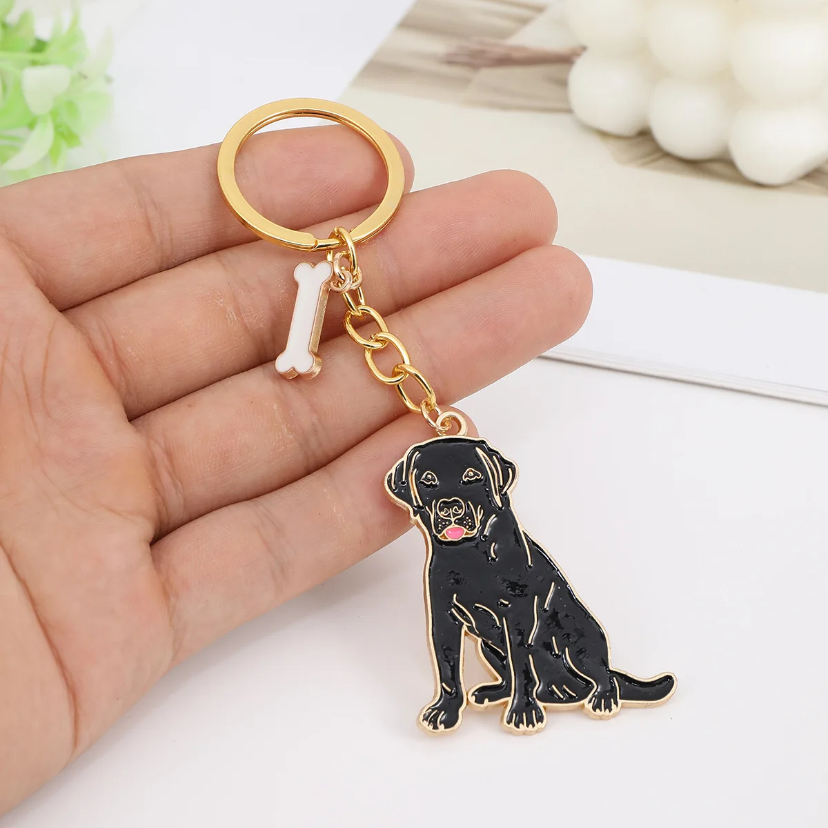 Fashion Animal black Golden Retriever dog Keychain pet Dog Pendant pet Enamel Keyring Women Bag Jewelry gifts