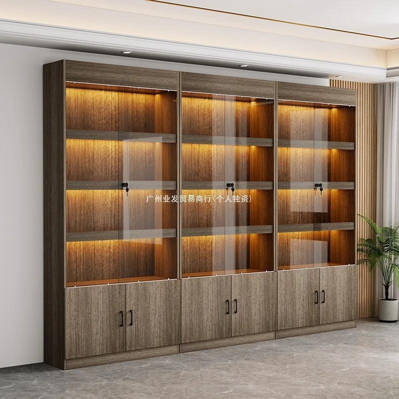 Display cabinet Glass door with lock Gift sample display stand Cosmetics product display cabinet Yard solid wood cabinet