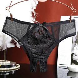 Low Womens Briefs Underpants Open Crotch Lace Underwear Waist Panties Transparent G-Strings Thongs Solid Bowknot Lace Underwear