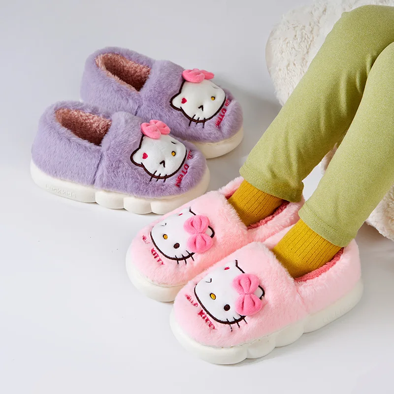

Лидер продаж Sanrio Girl Hello Kitty Kawaii, модные тапочки на флисовой подкладке, студенческие зимние детские хлопковые тапочки с героями мультфильмов аниме, новый стиль