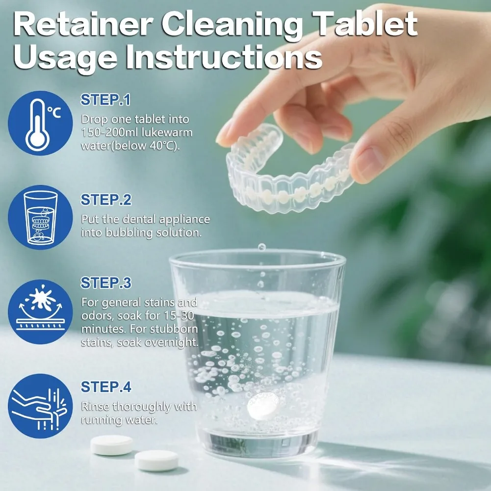 Denture Cleaner Tablets – Dental Appliances, Aligners, Mouth Guard, and Retainer Cleaner Tablets, Minty Fresh & Clean, 10 Count