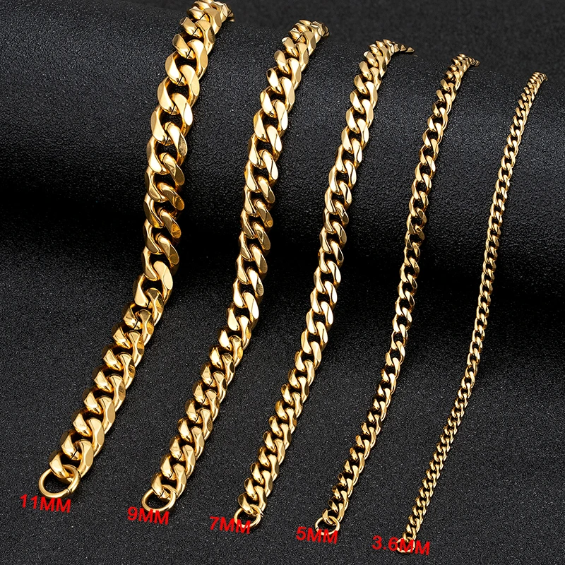 3.6-11MM Stainless Steel Cuban Link Chain Necklace for Men & Women Classic Metal Choker Jewelry Beach Waterproof Accessories, image 9