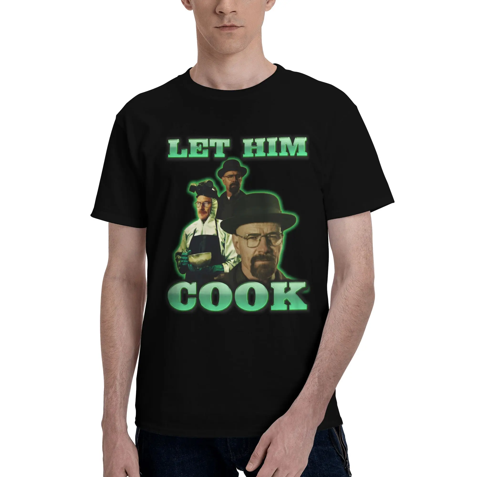 

Белая футболка Let him Cook Walter для мужчин, футболка из чистого хлопка Breaking Bad, футболка Streetwaer с короткими рукавами, свободная одежда