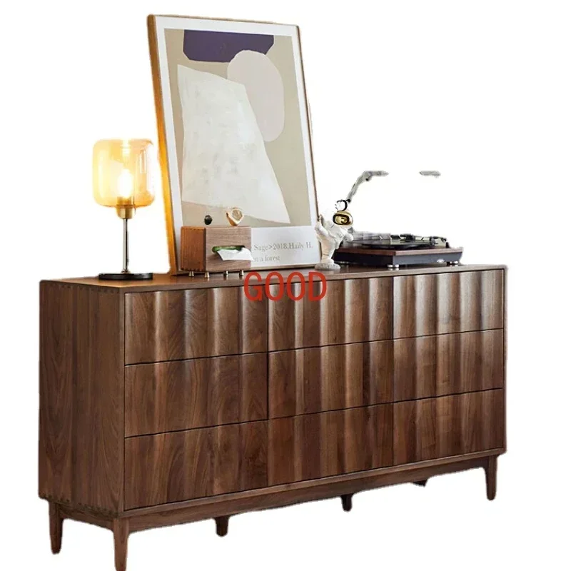 

North America Black Walnut Solid Wood Living Room Wall Storage Cabinet Chest of Drawer