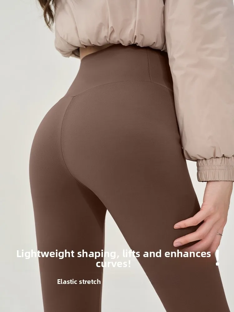 Thiened Fce Pantalones de yoga de cintura alta Pantalones de piel de arca de fitn para mujer Otoño Invierno Cálido Control de barriga Base de levantamiento de glúteos Lay...