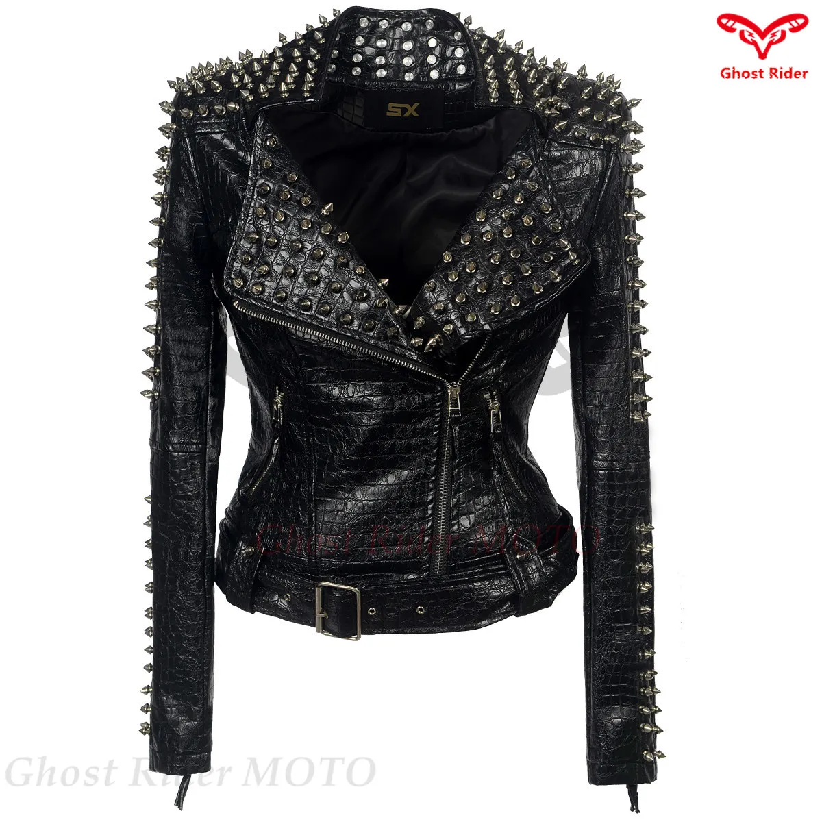 Eu spring autumn motorcycle uniforms women's PU leather clothes women's short rock rivets PU leather jackets plus 6XL  45-90kg