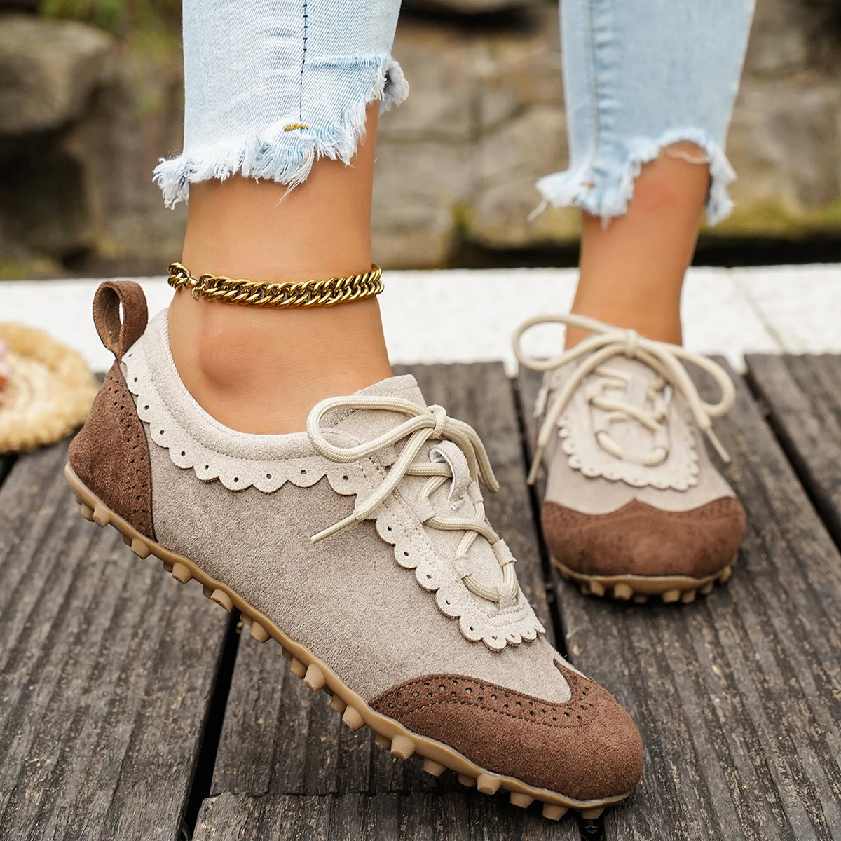 Women's Casual Lace-Up Trainers, Casual Sneakers, Fashionable Color-Blocking