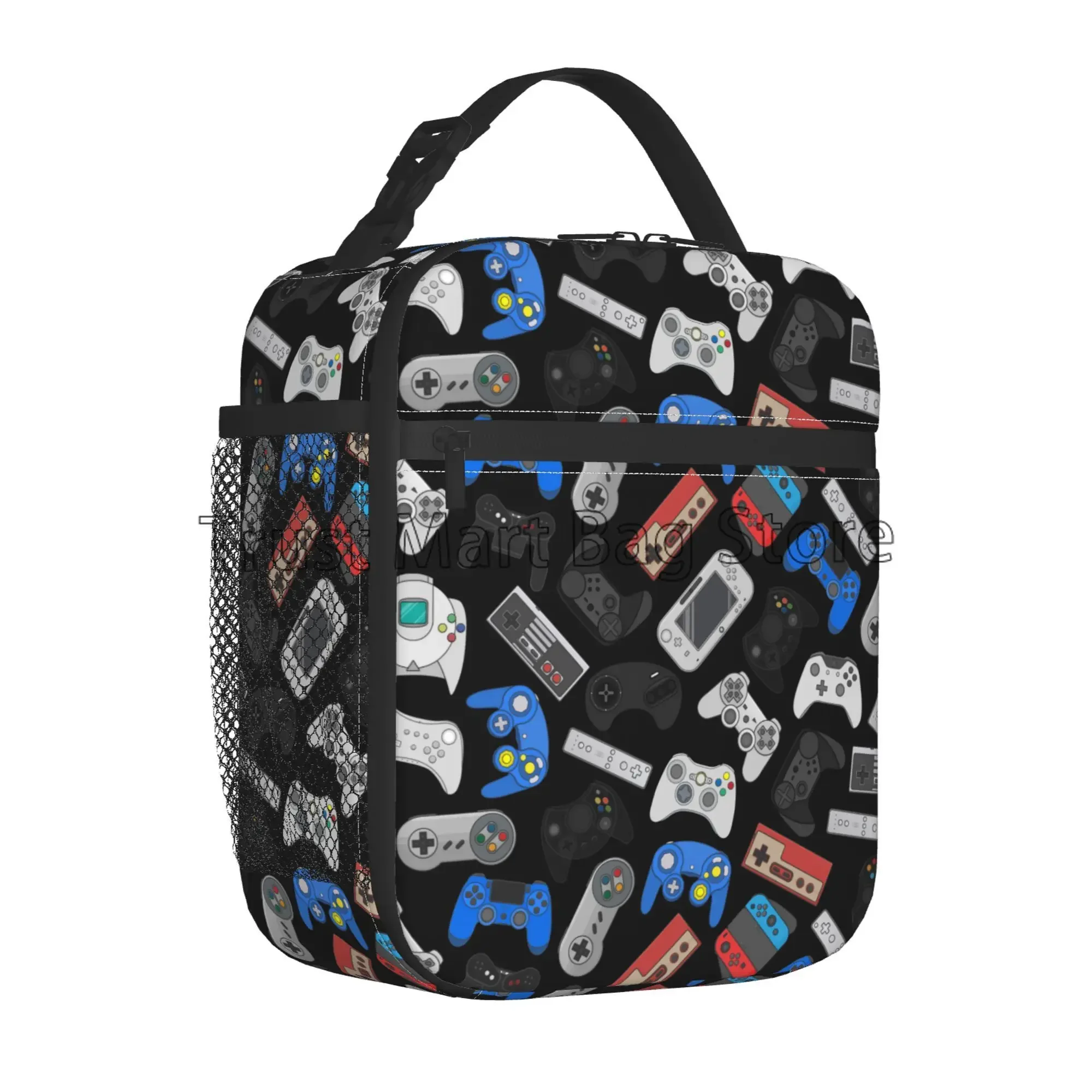 Video Game Controller Insulated Lunch Bag for Boys Portable Waterproof Thermal Oxford Lunch Box for School Travel Picnic Beach