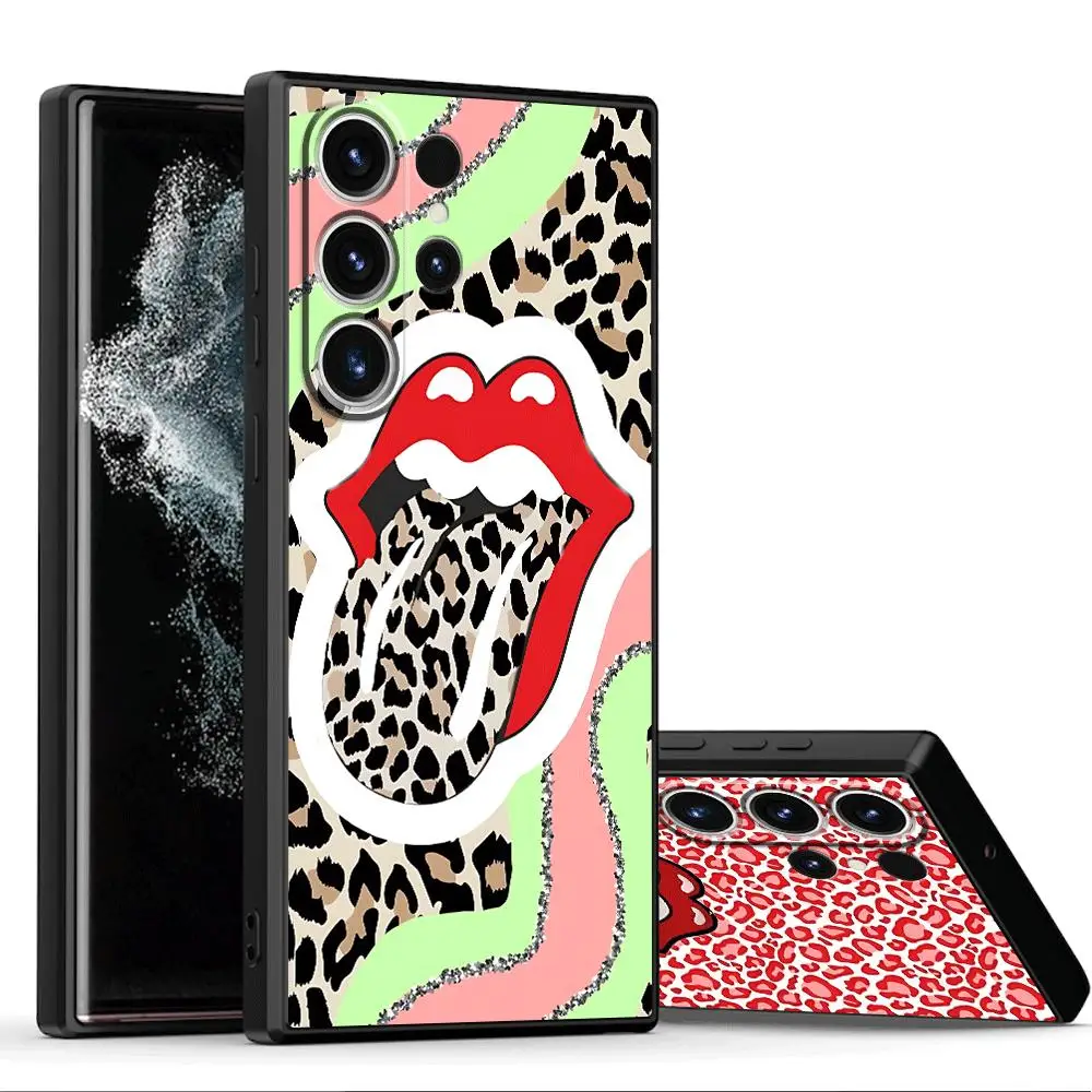 Hot Red Lip Leopard Print Phone Case for Samsung S23 Plus 5G S20 FE 5G S22 Ultra S10 Lite S21 FE 5G S10 Plus Black Bag