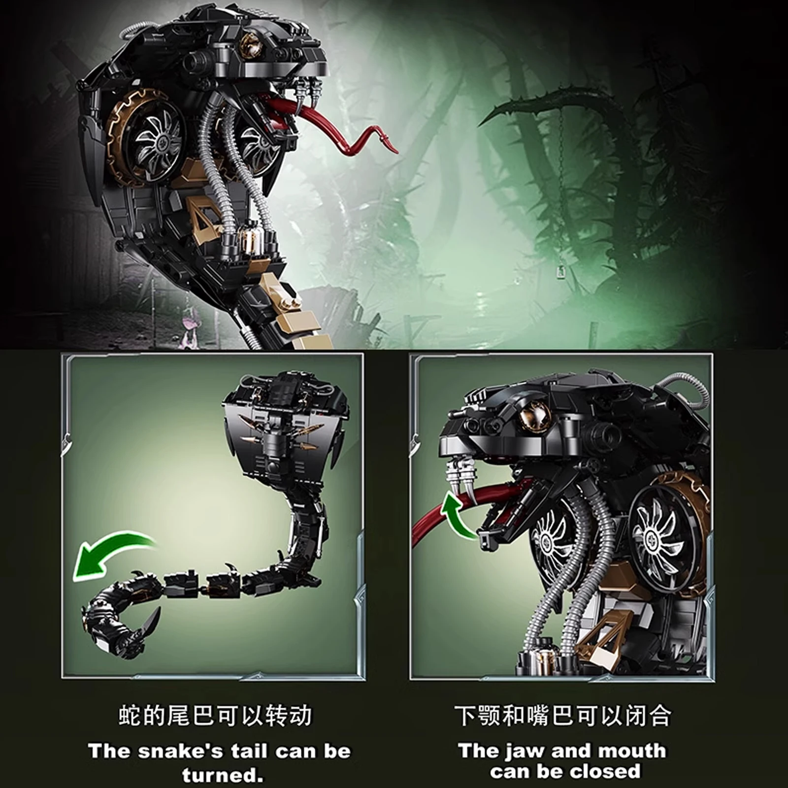 

MOC механические строительные блоки Cobra, гусеничные моделирующие очки, модель змеи, подвижные шарниры, декор для рабочего стола, игрушки, подарок на праздник