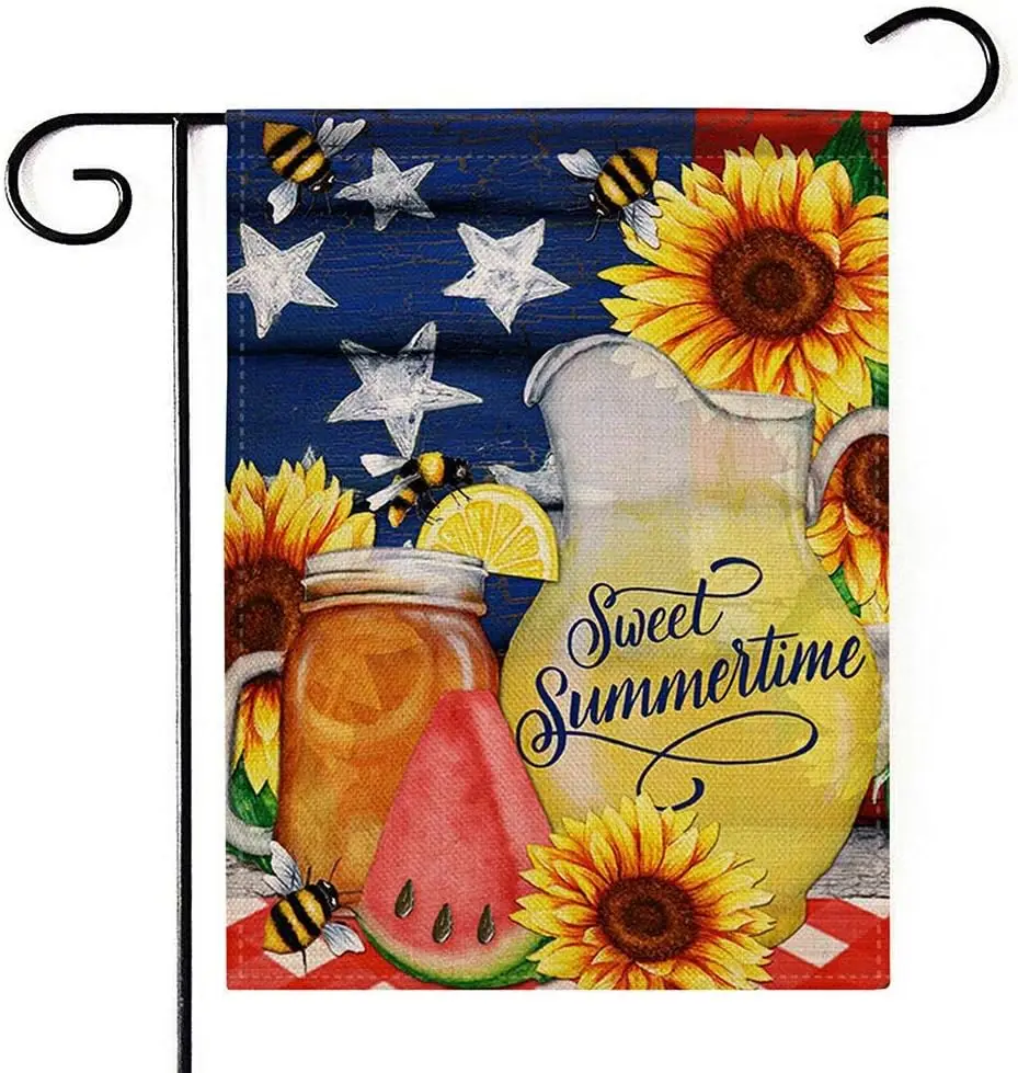 Deloky Summer Time Outdoor Garden Flag - 12“×18” Double-Sided Decorative House Welcome Burlap Flag,Garden Banner for home Ou WWP