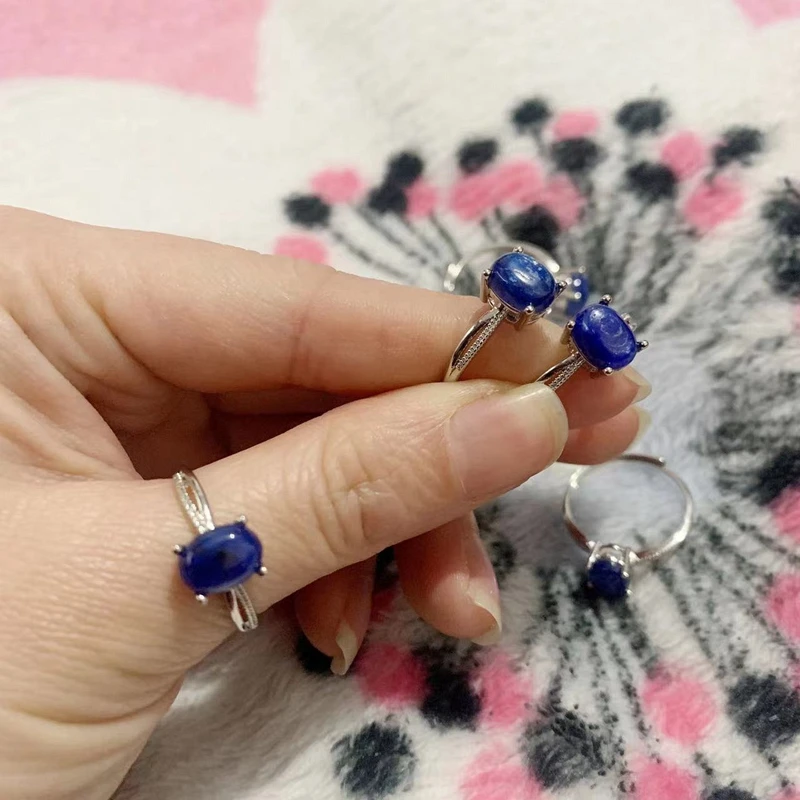 Natural Kyanite Crystal Tumbled Stones Ring Adjustabale Blue Kyanite Beads CAB Cabchons Ring Dropship 1pc