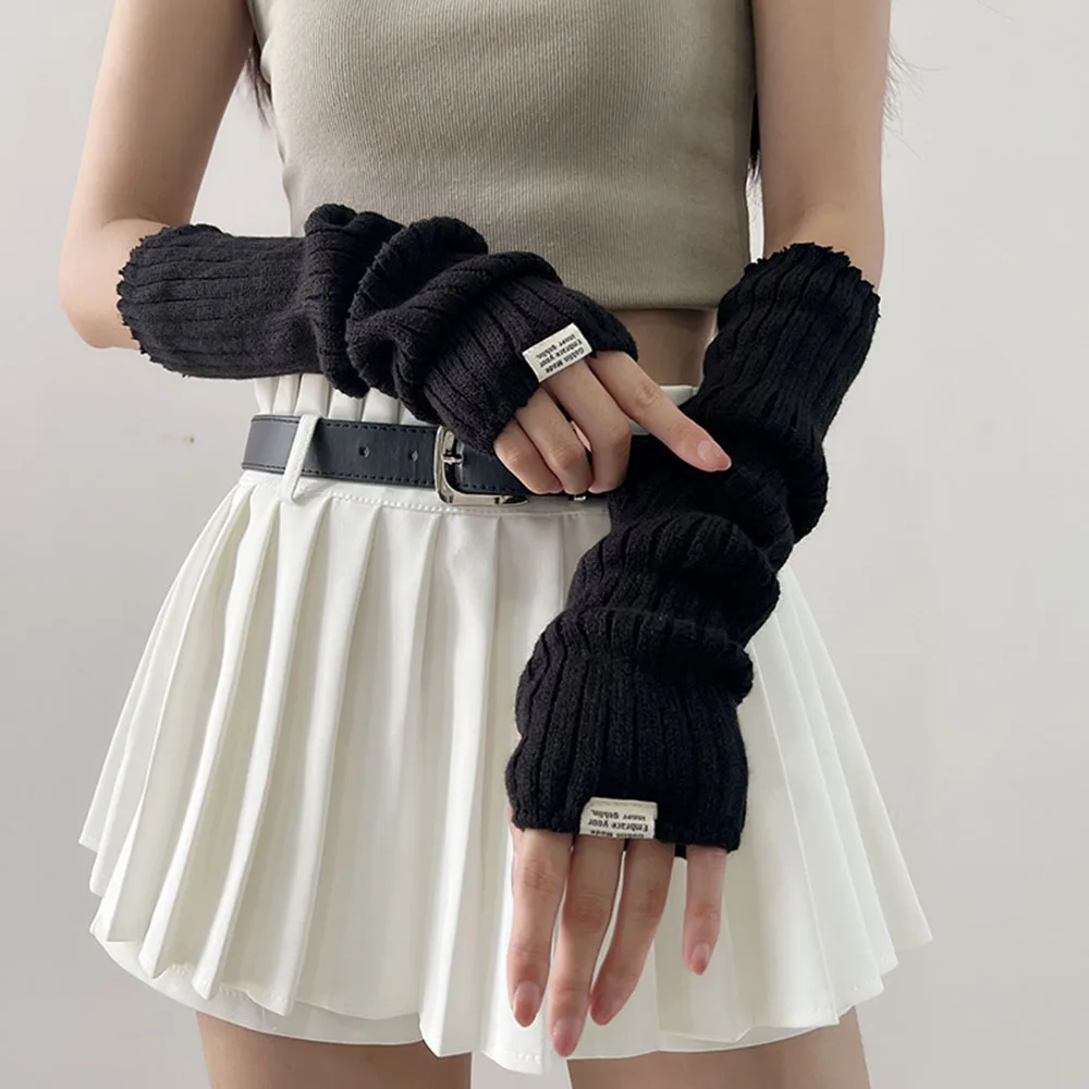 

Y2K Sweet Knitted Arm Warmers Long Sleeve Knit Gloves Fingerless Mittens Harajuku Girls Punk Gothic Sleeves Winter Accessories