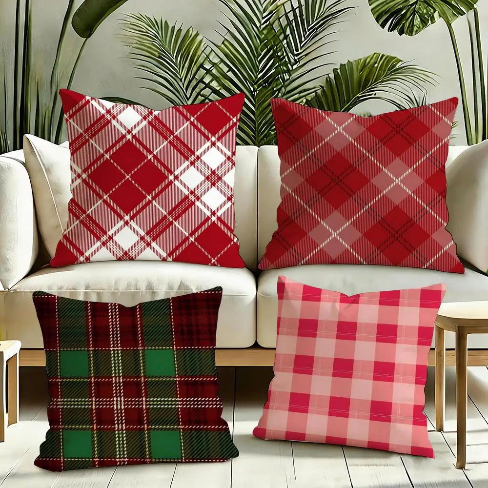 

Модная красная наволочка в клетку из шелковистого короткого плюша с невидимой молнией, пылезащитная, для дивана, для домашнего декора
