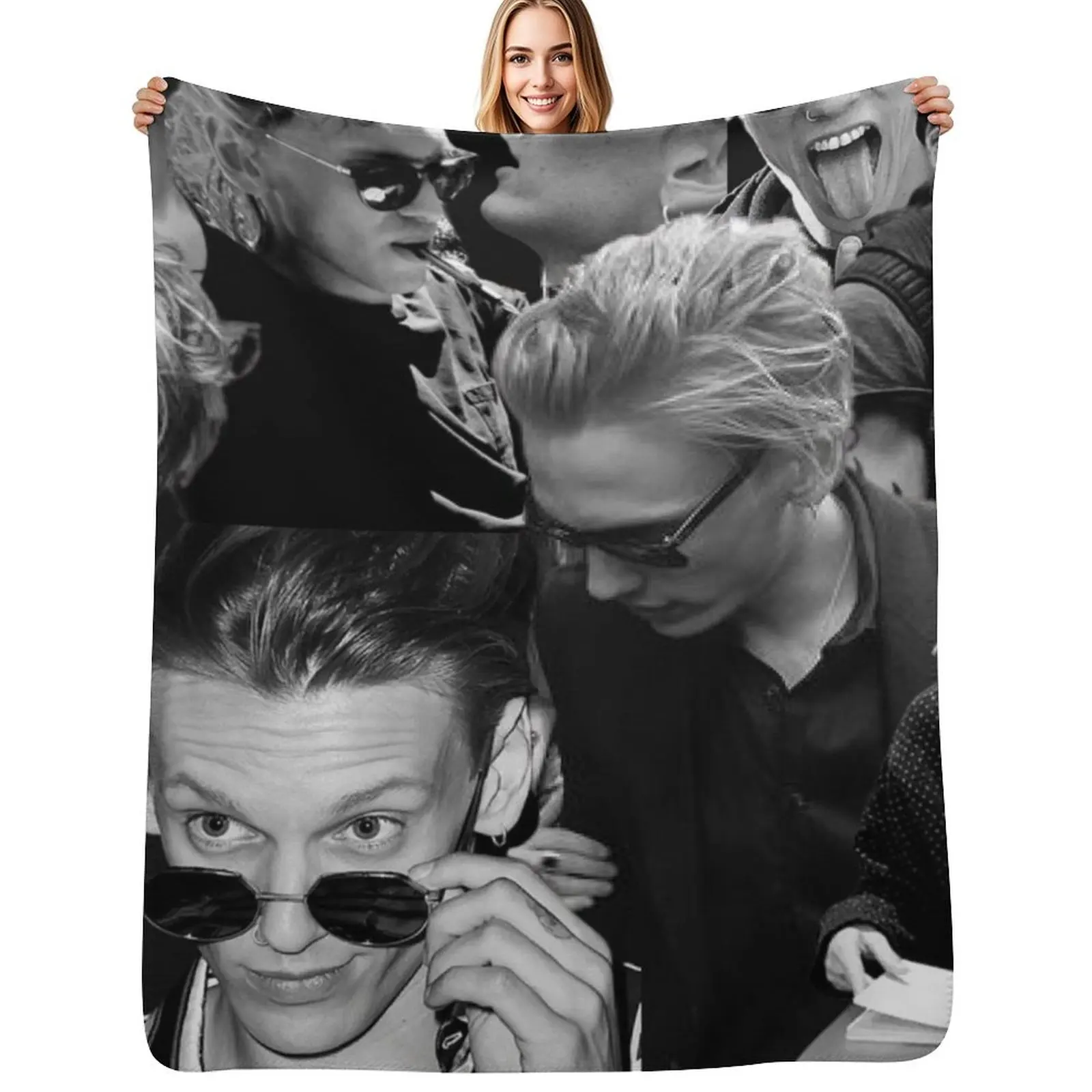 

Jamie Campbell Bower collage black and white Throw Blanket wednesday Weighted blankets ands Quilt Blankets