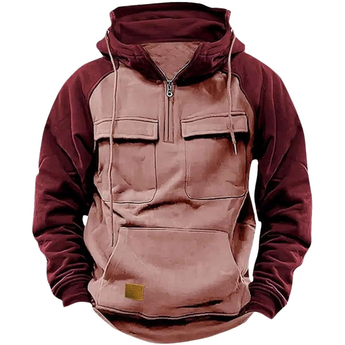 Autumn/Winter Street Fashion Patchwork Loose Hooded Windproof Fleece Combat Half-Zip Pullover Jacket Sporty Casual Hoodie