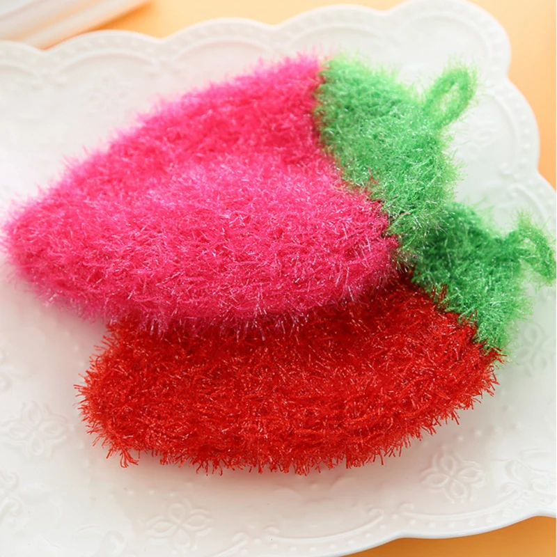 Korea Strawberry Wipes Dishwashing Towels Acrylic Polyester Silk Dish Cloth Cleaning Cloth Household Kitchen Cleaning Cloths