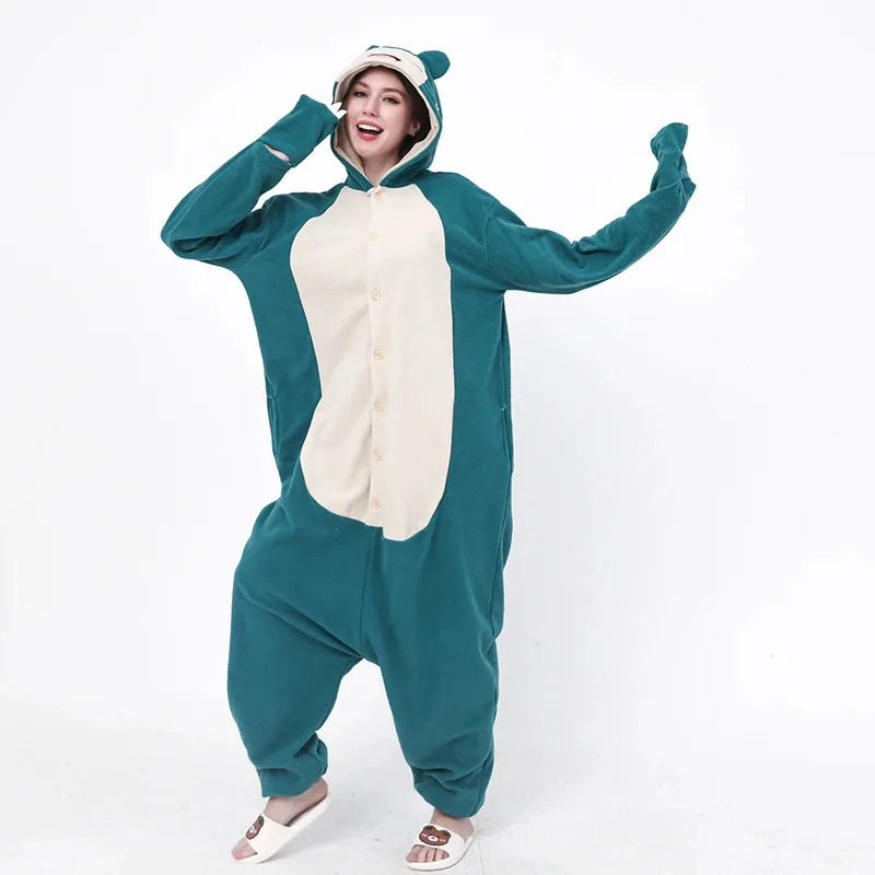 Costume cosplay da donna con sorriso e snorlax per adulti Pigiama Halloween Kigurumi Natale Abiti invernali per tutto il corpo