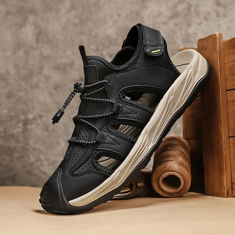 New Outdoor Beach Shoes for Men, Barefoot Shoes, Water Wading Leather, Mesh Breathable, Upstream Fishing, Casual Sports Sandals