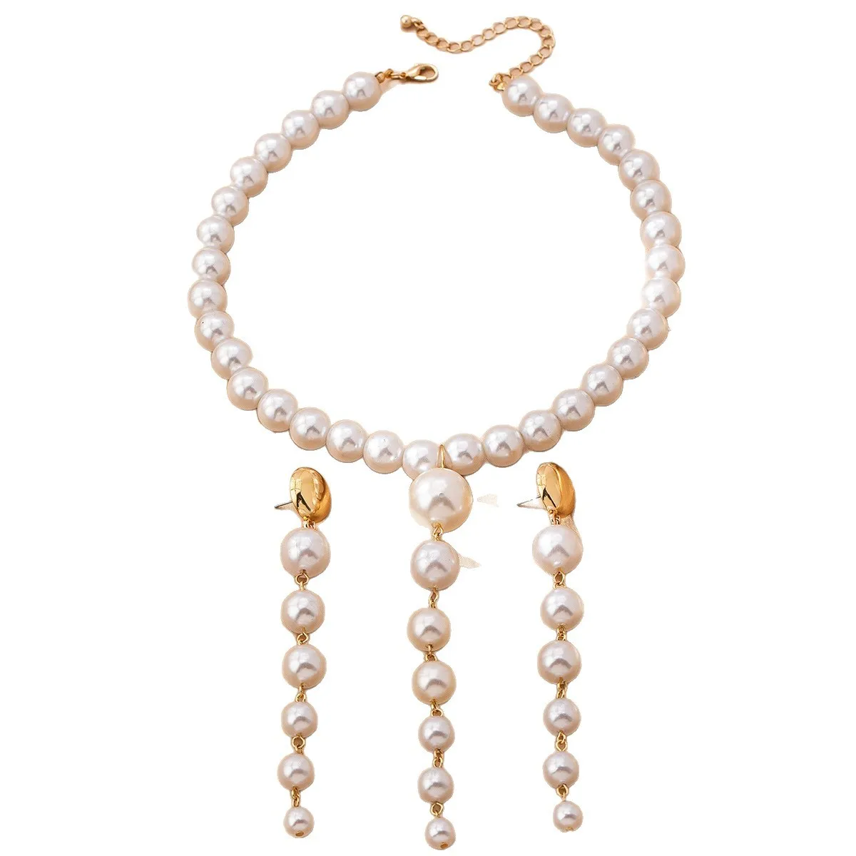 شرابة طويلة أقراط اللؤلؤ وقلادة مجموعة النساء الفتيات هدايا مجوهرات الأزياء رائجة البيع هدية حفلة 2025 نمط جديد