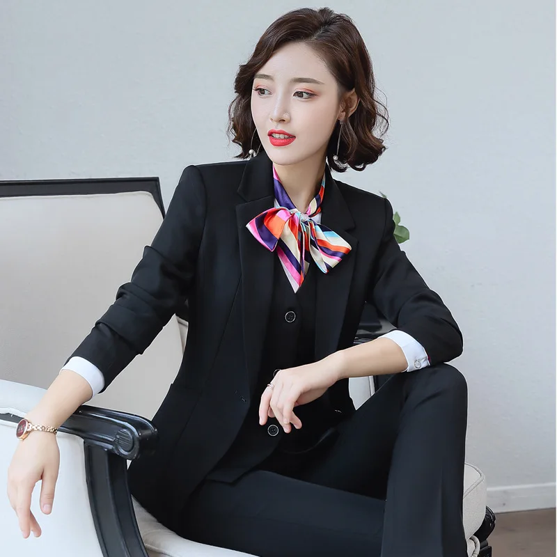 IZICFLY  Autumn Winter New Style Trouser And Blazer Two Piece Set Women Work Wear Business Elegant Office Pant Suit Blue