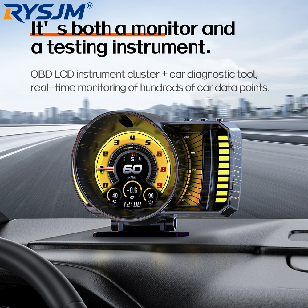 New P28 Smart Car Head Up Display OBD+GPS Multilingual LCD Instrument Turbo Pressure RPM Voltage Water Temp Warning Alarm