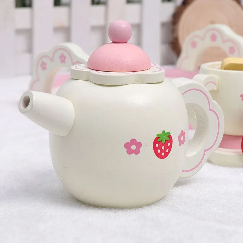 DokiToy Children's Imitation Teapot Afternoon Tea Cup Set Kitchen Toy Set Girls And Boys Wooden Playing House Toy Dropshipping