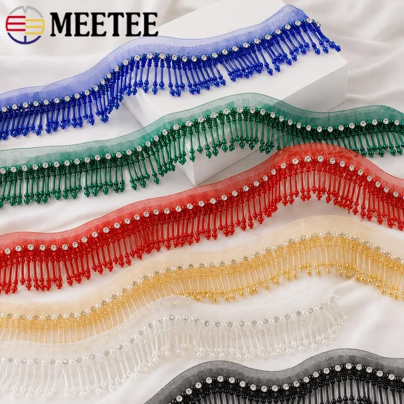 1Yard 5cm Beaded Lace Trim Fringe Tassel Mesh Fabric Garment Dress Curtain Decor Sparkle Edge Ribbon DIY Sewing Craft Accessory