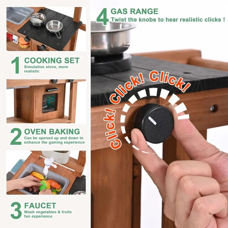 Dapur Lumpur untuk Anak-Anak di Luar Ruangan, Dapur Mainan Kayu dengan Wastafel yang Dapat Dilepas, Keran, Rak Penyimpanan, Taman Belakang Rumah untuk Balita