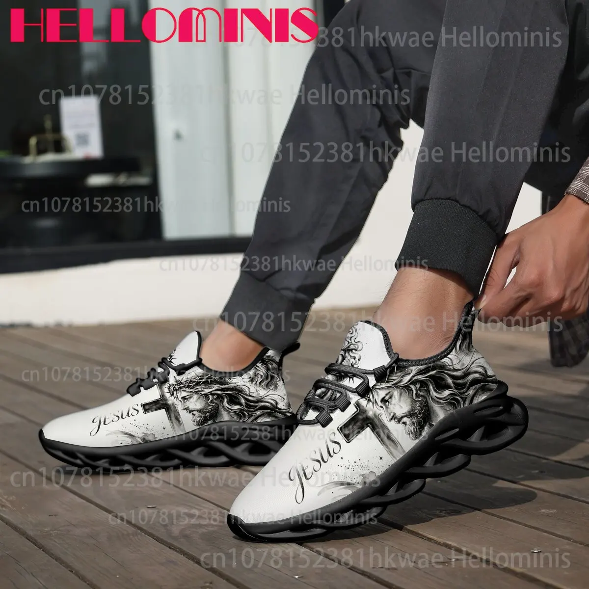 Faith Jesus Art Sketch Black White Print Casual Walking Sneakers Unisex High Quality Low Top Couple Non-slip Trendy Sneakers