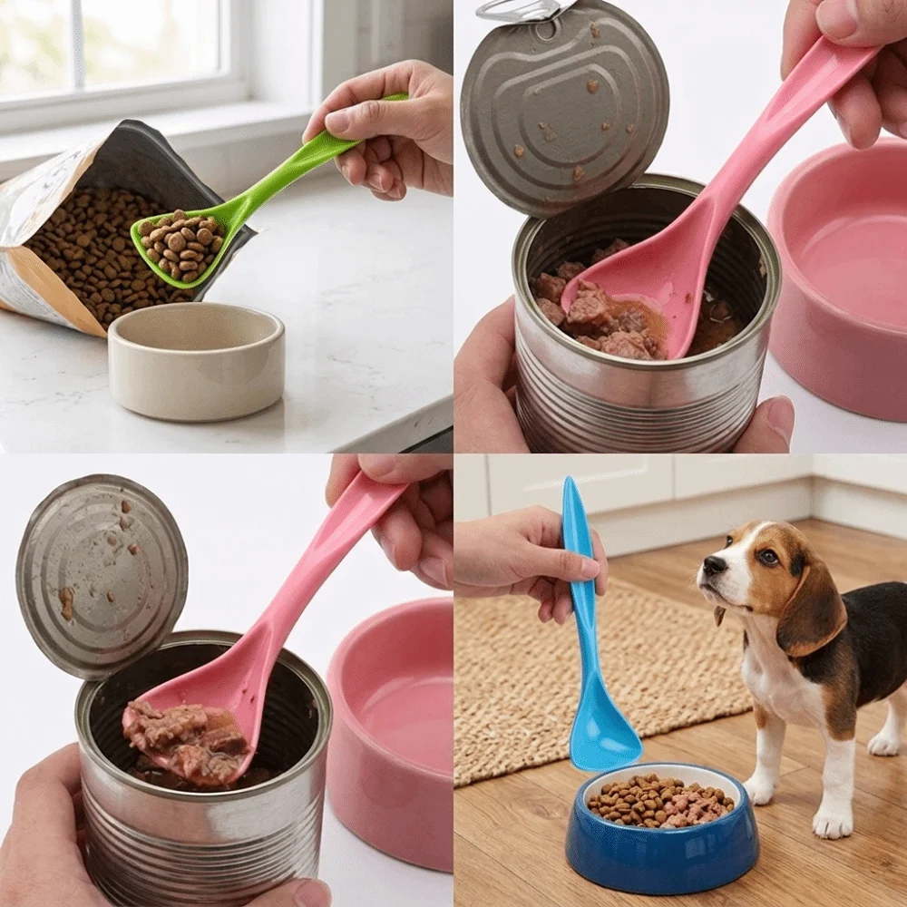 3 pcs Polymer Pet Can Spoon Small Size Multi Colors Option Wet Food Scoop Elongated Handle Spatula Shaped Head Canned Food Spoon