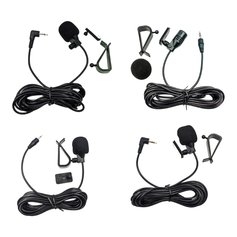 3.5mm Car Mic Voice Input Microphone with Long Cable, Mount Base, Wind Cover, and Omnidirectional Pickup Structure for Vehicle U