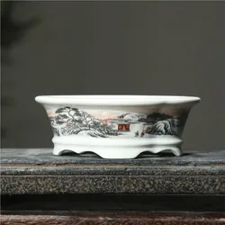 2025 Yixing Purple Sand Flowerpot Ceramic Hand-Made Landscape Bonsai Pot Chinese Style Classical Flower Pot Home Decor 1PCS