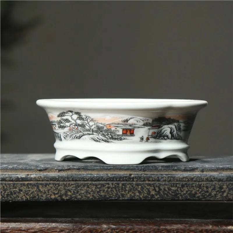 2025 Yixing Purple Sand Flowerpot Ceramic Hand-Made Landscape Bonsai Pot Chinese Style Classical Flower Pot Home Decor 1PCS
