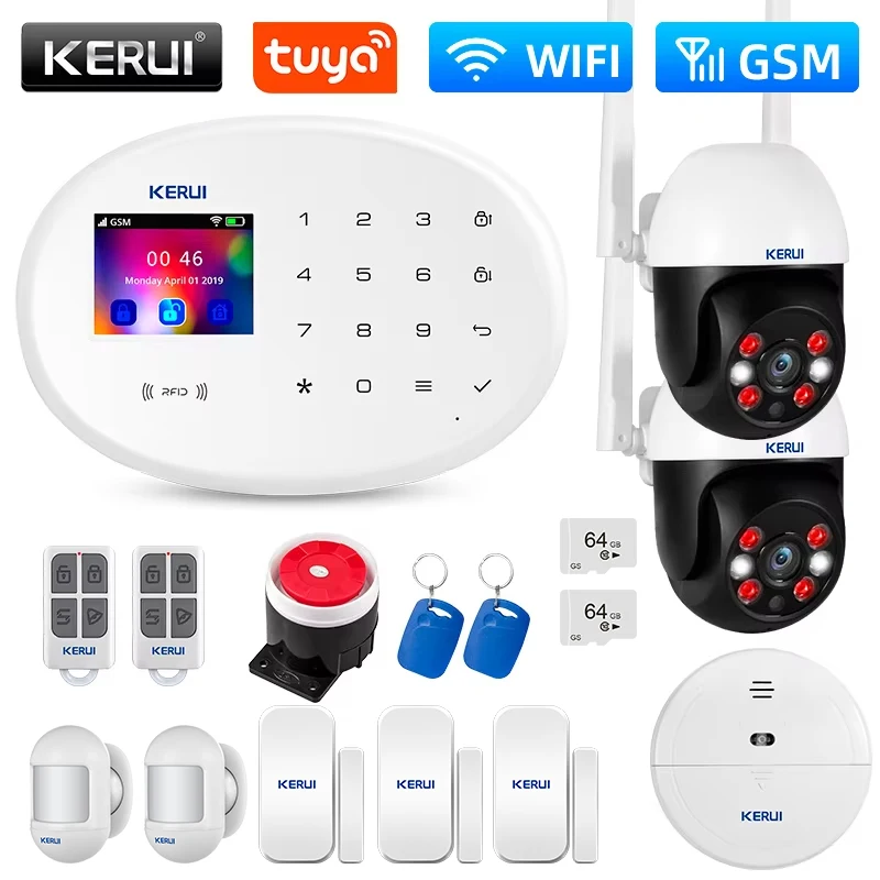 

Комплект беспроводной системы сигнализации KERUI W202 WIFI GSM, бытовая техника, защита безопасности Tuya Smart Alexa с датчиком движения, детектор