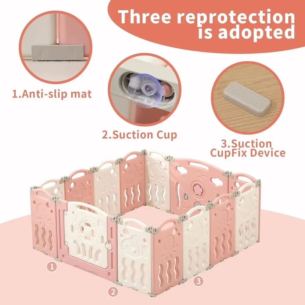 روضة أطفال قابلة للطي مكونة من 14 لوحة - منطقة لعب كبيرة ومحمولة وقابلة للتعديل للصغار