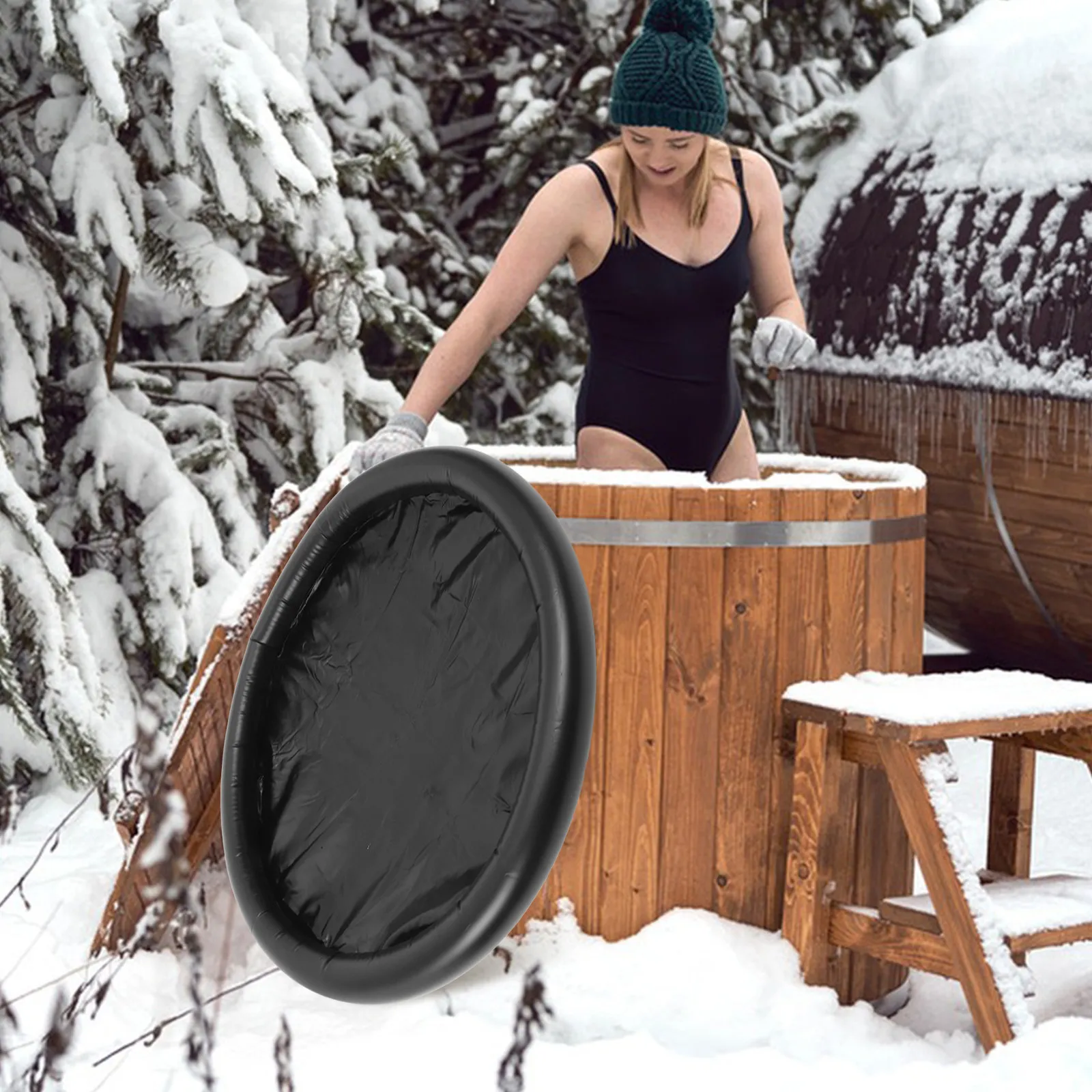 Portable Foldable Soaking Tub Inflatable Lid PVC Nylon Cover Maintains Water Temperature Universal Fit for Collapsible Ice Bath