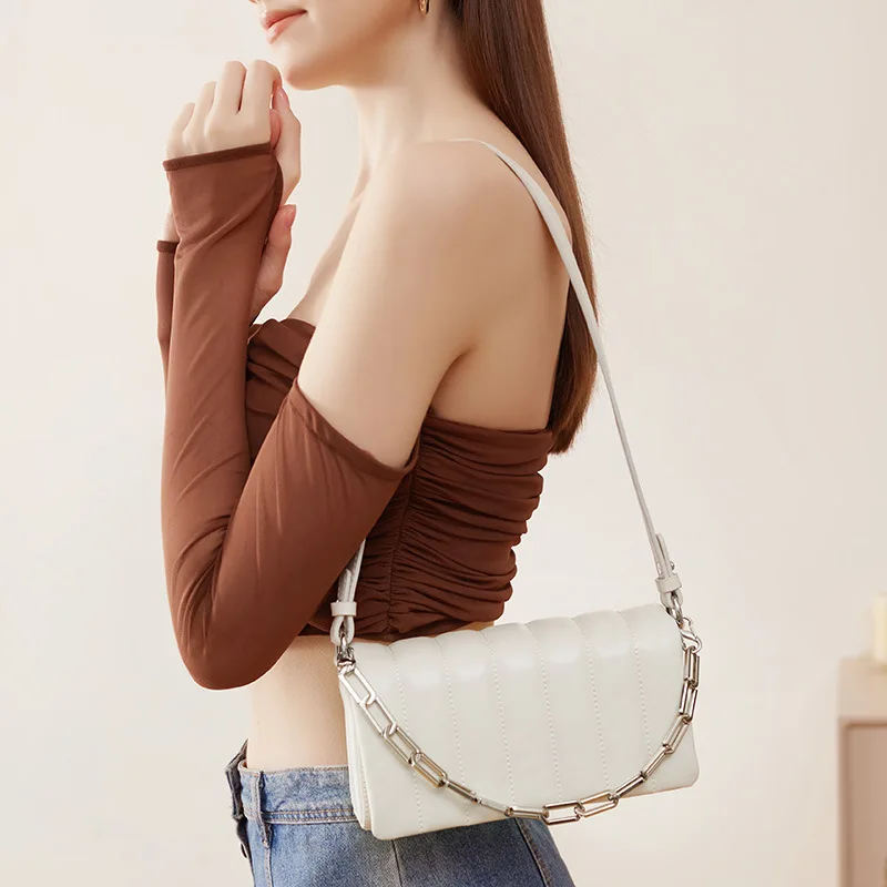 LOERSS Chain Crossbody Bag Genuine Leather Versatile Commute Shopping Messenger Bag Solid Color Underarm Bag 2023 New Design