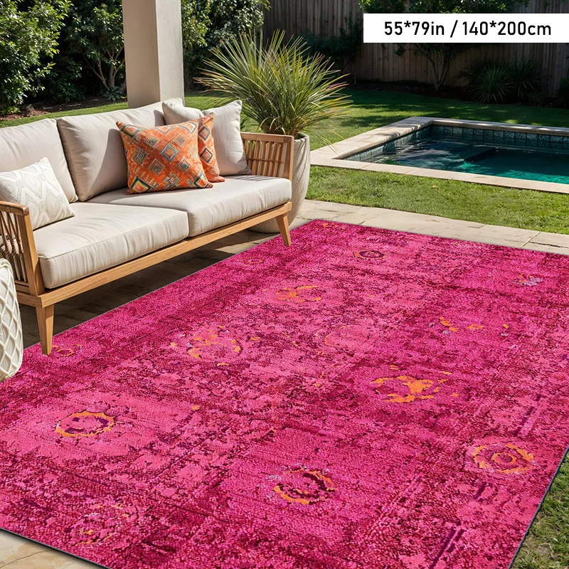 1. VIKAMA Vintage Area Rug Bright Pink Oriental Floral Medallion Print Non‑Slip Washable Living Room Home Floor Mat