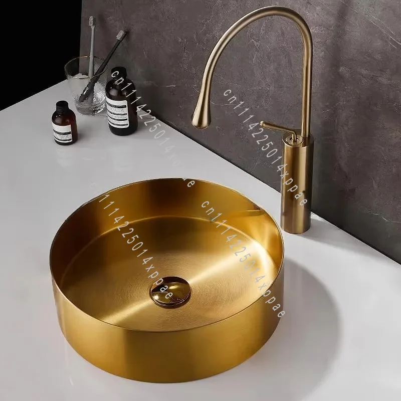 Round Washbasin KTV Hotel Wash Basin Light Luxury Gold Suitable For 304 Stainless Steel Countertop Basin Wash Basin Toilet