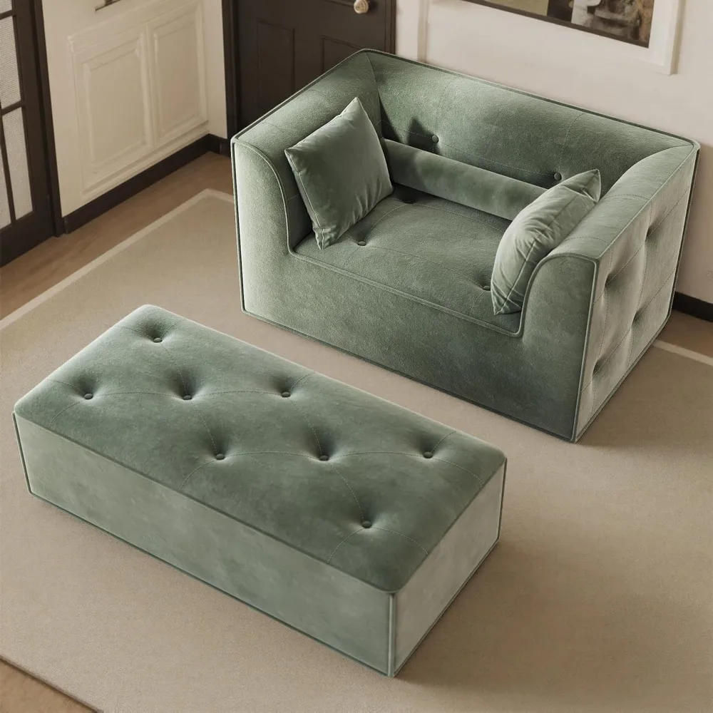 

62-inch Indoor Recliner, Extra-large Living Room Recliner with Footstool, Armrests and Cushions, Indoor Cloud Sofa Recliner