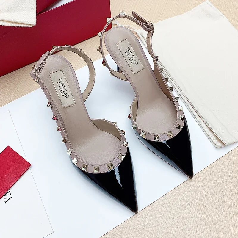 صنادل كعب للنساء المصارع الصيف أحذية نسائية فاخرة 2024 جديد جلدية عالية الكعب موضة مضخات برشام أحذية السيدات الحفلات #2