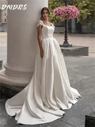 Simple Satin Wedding Dress Romantic Short Sleeve Bridal Gown Classic Customized  Floor-Length Bridal Dress Vestidos