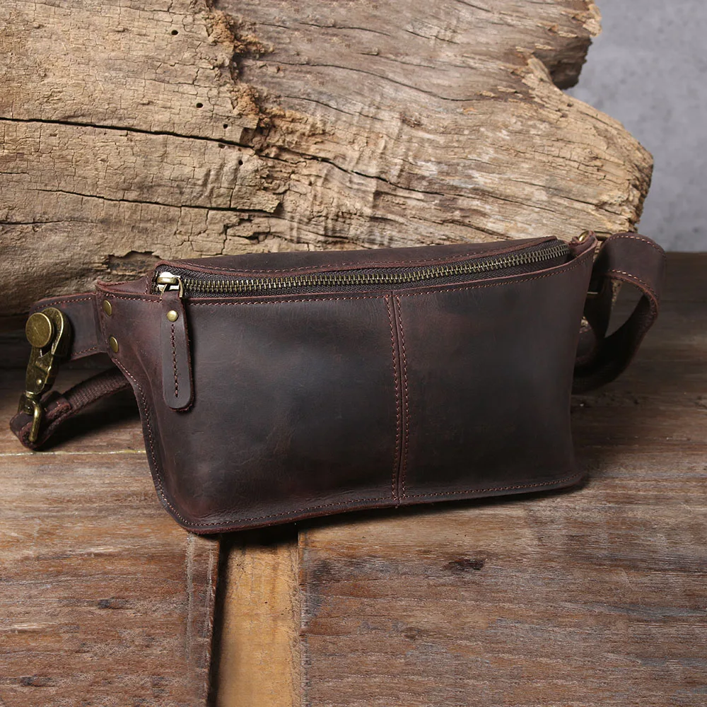 Hochwertige Brusttasche aus Vollnarbenleder für Herren, Vintage Echtleder Herren-Umhängetasche – Detail 8